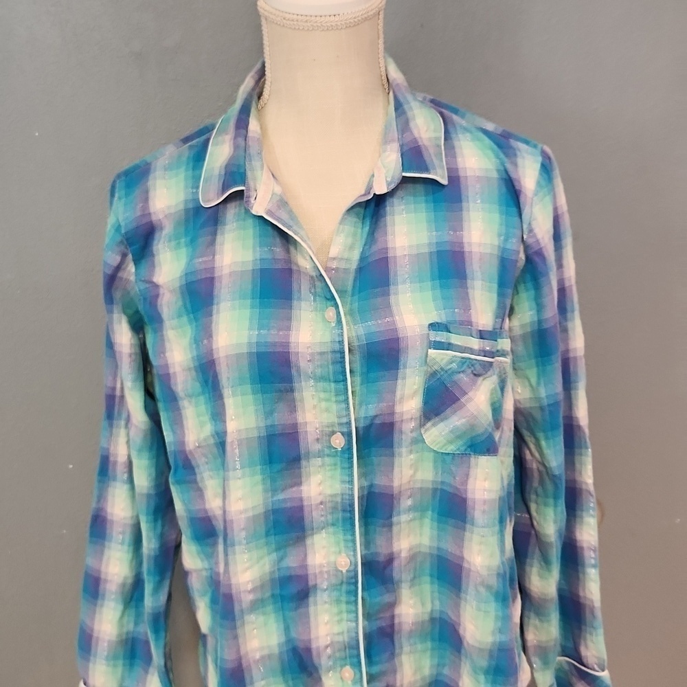Victoria's secret flannel plaid button down pajama shirt size large - Picture 2 of 9